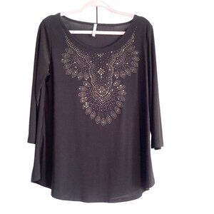 Passport Black Beaded Blouse size M